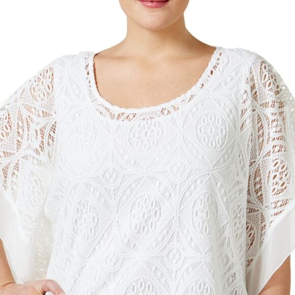 New! JM COLLECTION Women's Plus Size Crocheted Poncho Top Blouse White Batwing - Picture 2 of 2